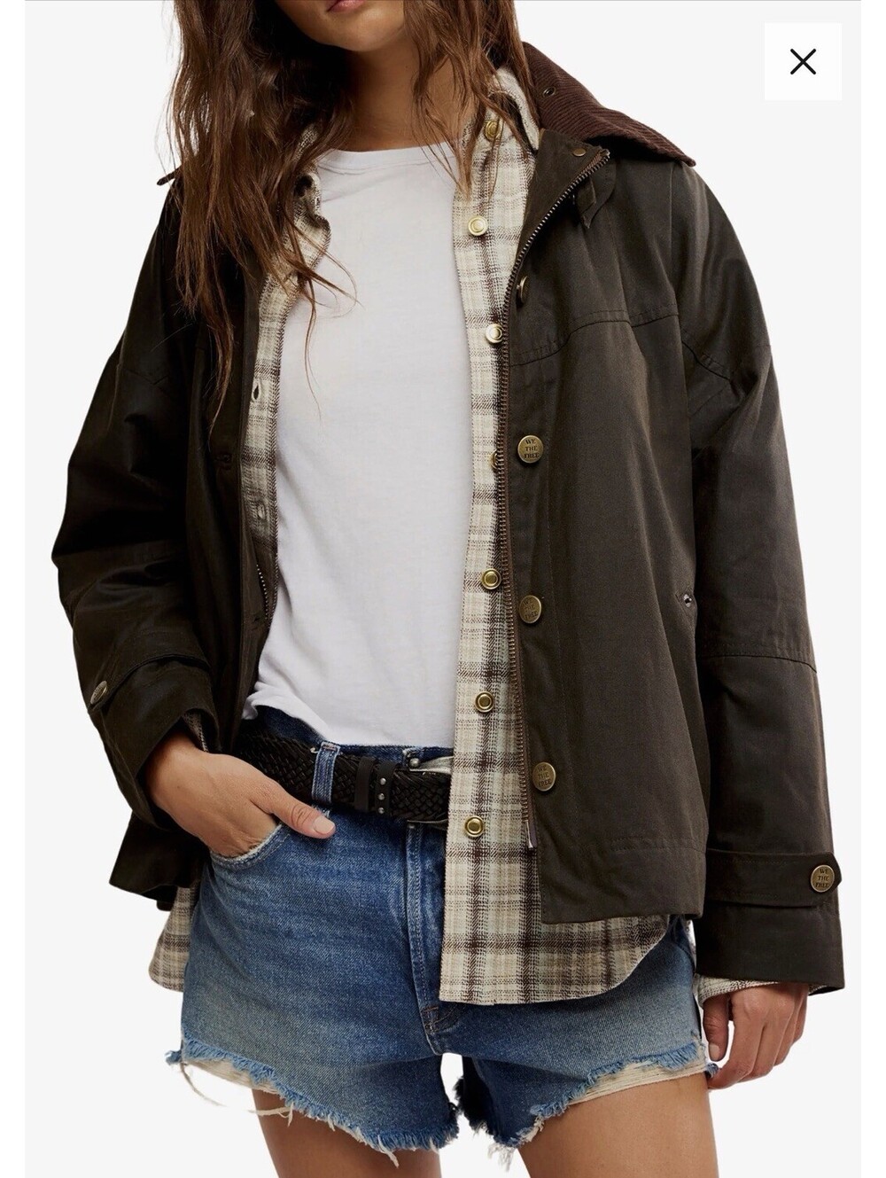 New Free People Cori Waxed Cotton Jacket In Olive Green Size XS 298